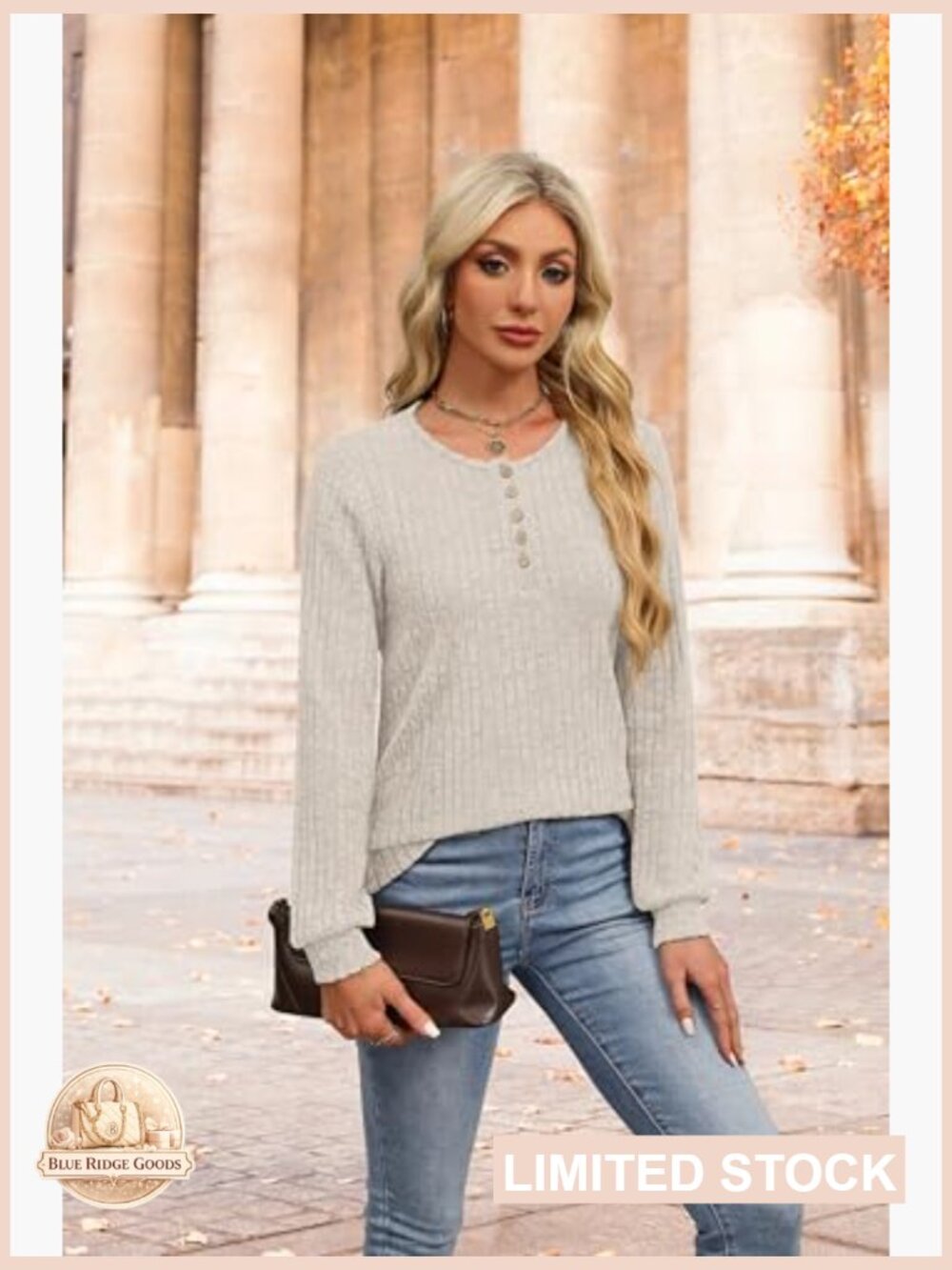 Front Button Tunic Sweater Crewneck Long Sleeve Fall Fashion Trendy Striped - Picture 2 of 7